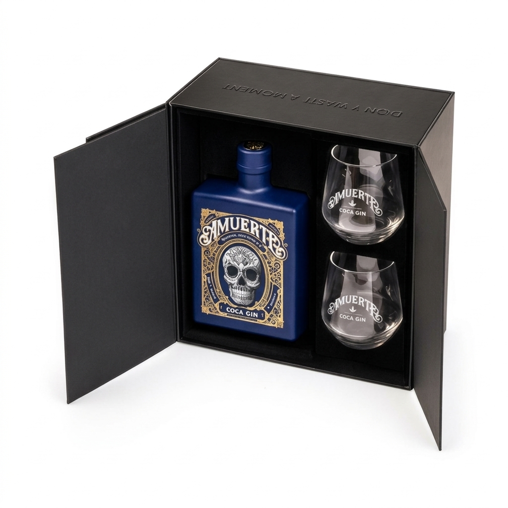 2432_cb_blue Amuerte Blue Gin Carton Box con bicchieri - enoteca san lorenzo riccione
