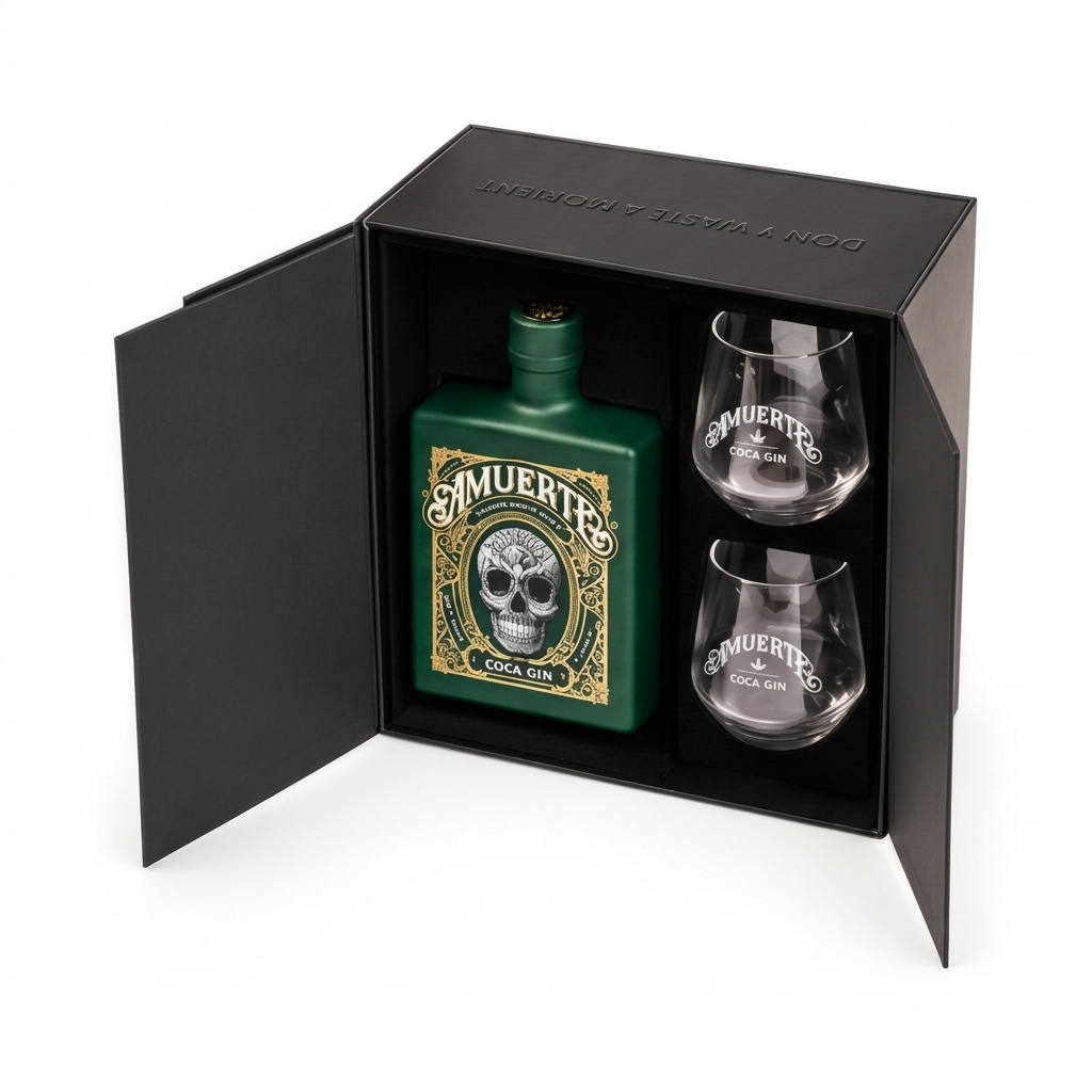 AMUE_GREENBOX Amuerte Green Gin Carton Box con bicchieri - enoteca san lorenzo riccione