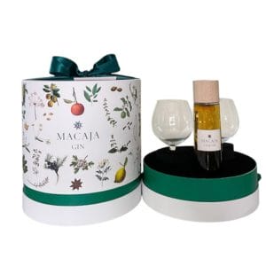 macaja cask gin confezione cappelliera + 2 calici gift box enoteca san lorenzo