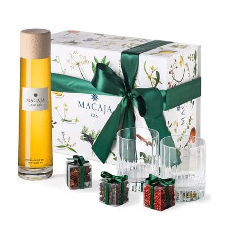 macaja cask gin confezione + 2 calici 3 botaniche gift box enoteca san lorenzo